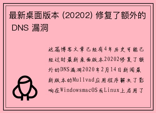 最新桌面版本 (20202) 修复了额外的 DNS 漏洞 